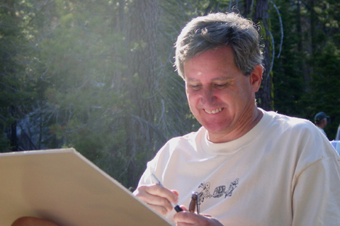 Denny signs the thank-you card for Tom, 2005