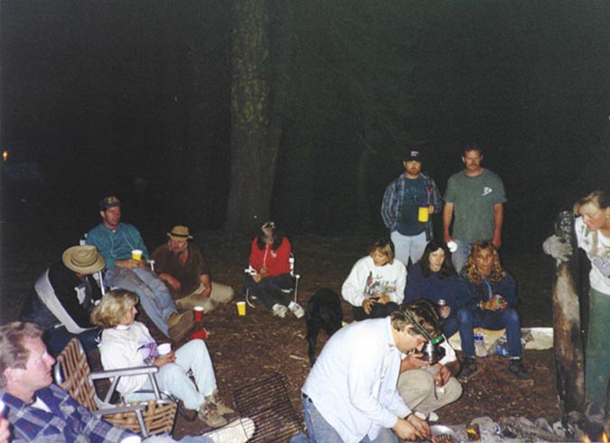 Large group around the campfire at night