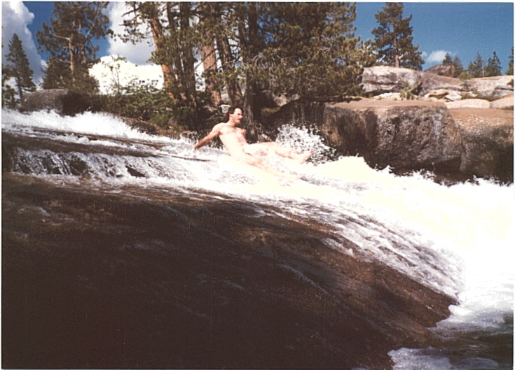 Someone riding the Bare Ass Slide — 1970s, the early Kegger years