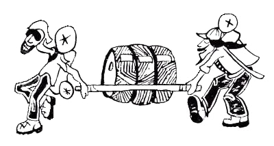 Kegger Backpack logo — two figures carrying a keg on a stretcher