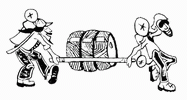 Kegger Backpack logo — two figures carrying a keg on a stretcher